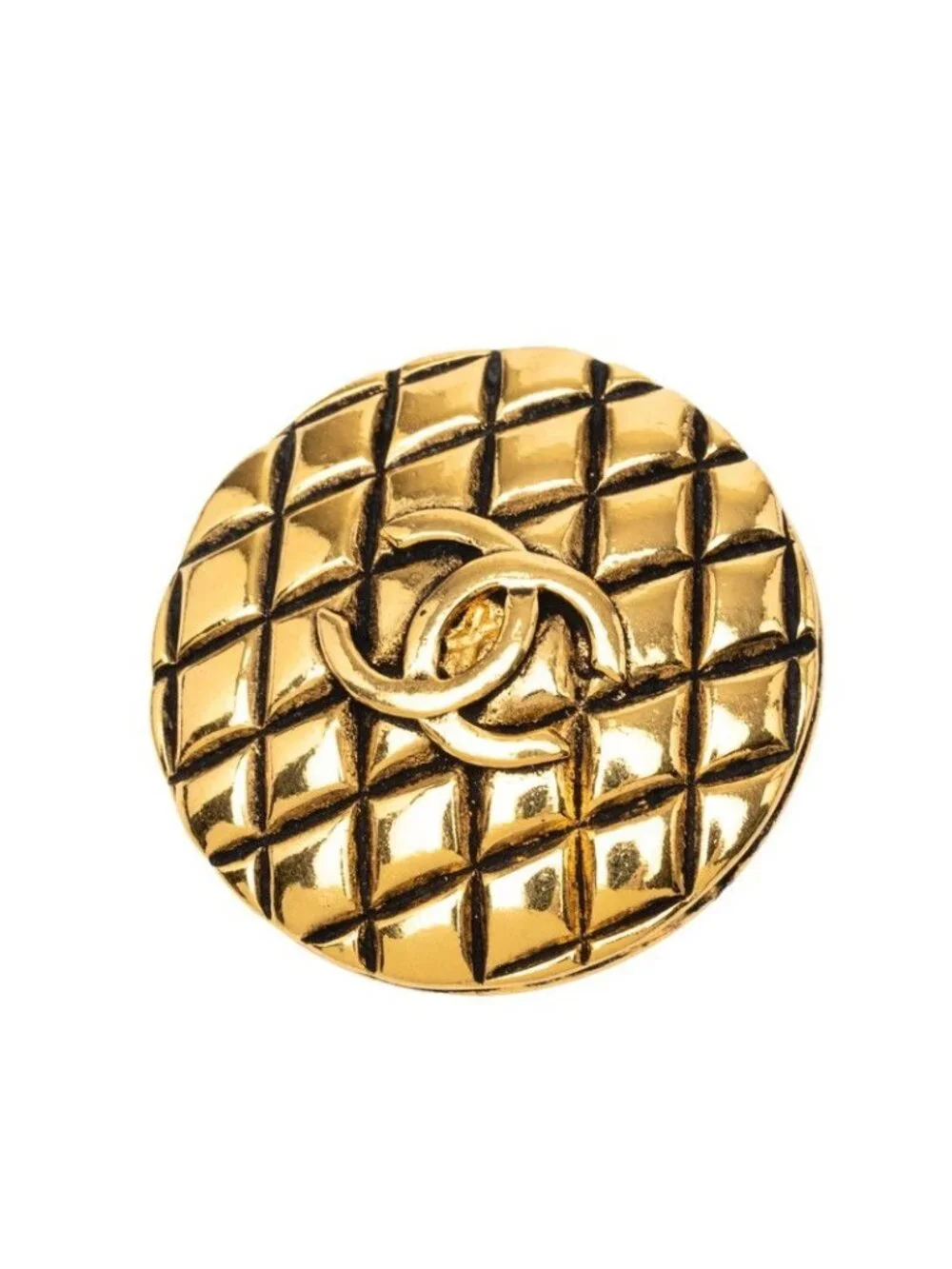 Chanel Vintage Quilted CC Logo Brooch Gold Plated